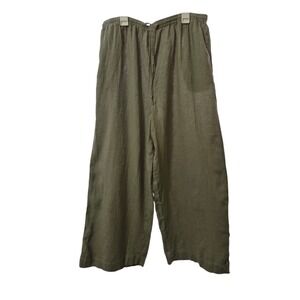 Anthropologie Olive Green Linen Blend Wide Leg Pants Women's Size L Drawstring